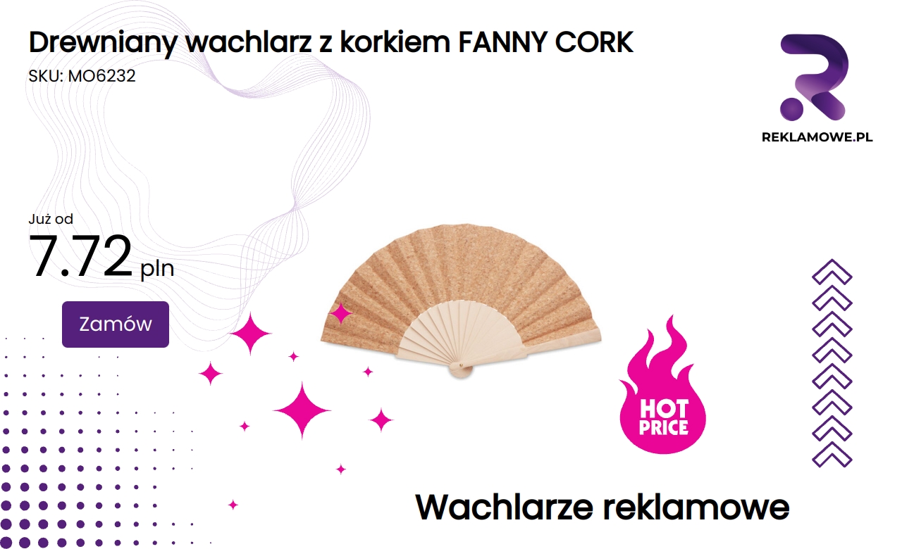 Drewniany wachlarz FANNY CORK z detalami z korka